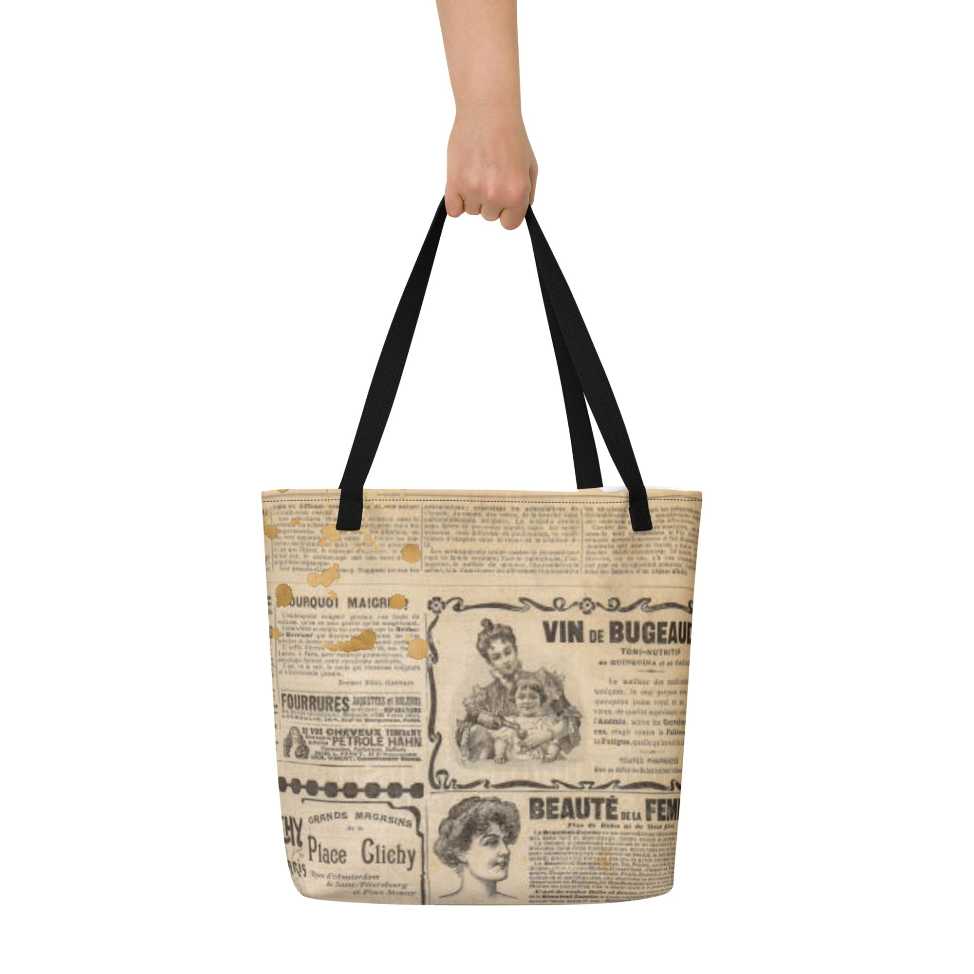 Coffee Stained French Newspaper Tote