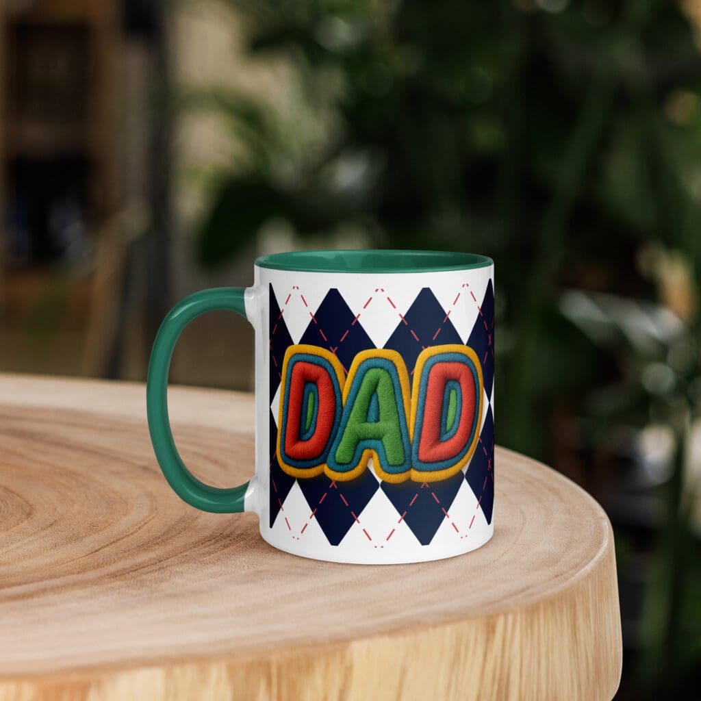 Argyle Puffy Dad Mug with Color Inside
