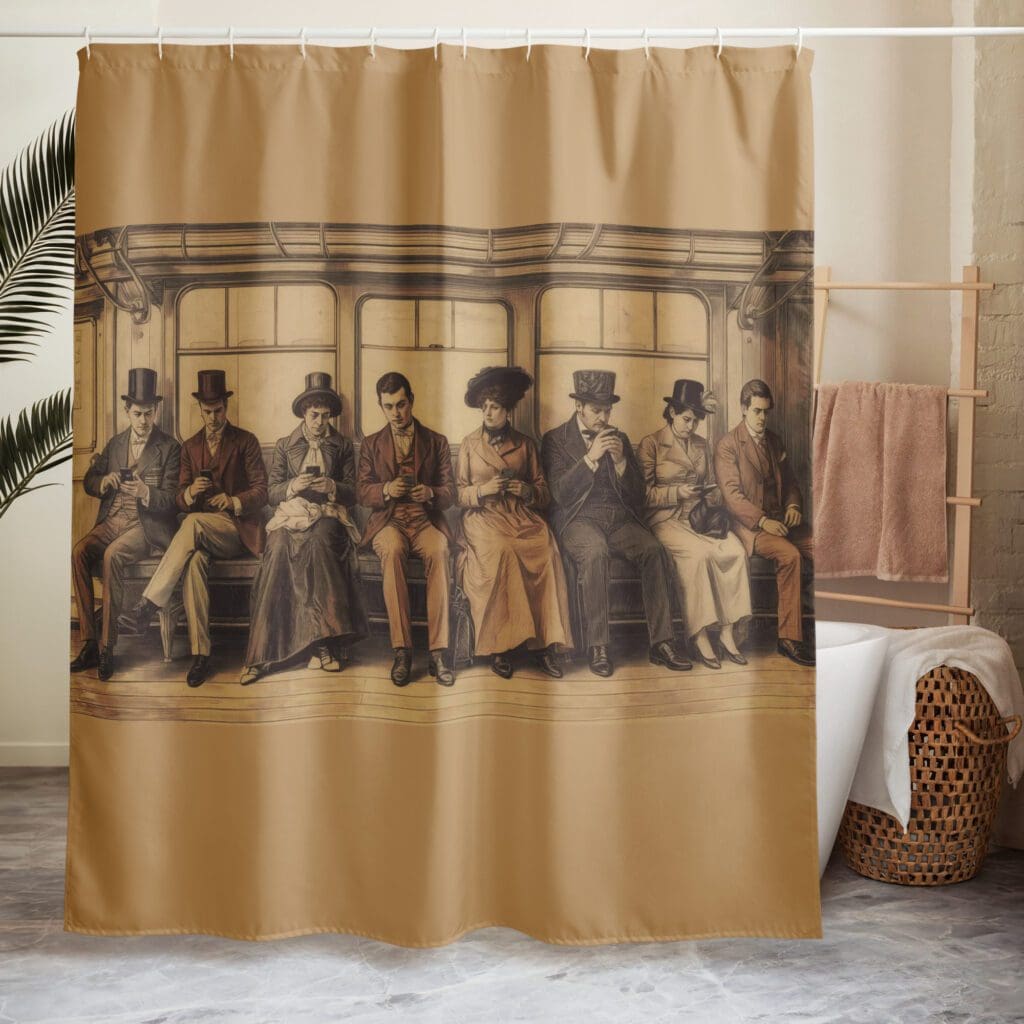 “Victorian Group Chat Shower Curtain – funny vintage commuters subway design bathroom décor”