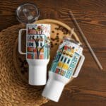 Our Town Stainless Steel Travel mug with a handle