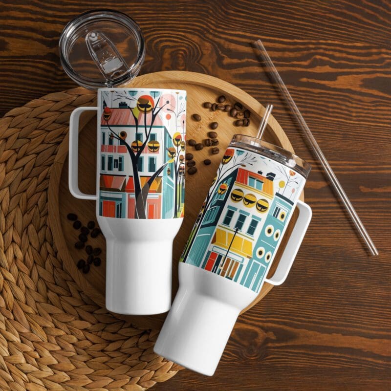 Our Town Stainless Steel Travel mug with a handle